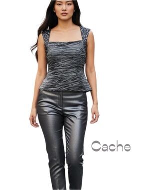 Cachet Metallic Silver Ruched Rhinestone Formal Evening Top NWT Size 8